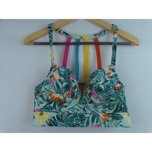 Swim by Cacique Women's Bikini Top Swimsuit Size 34D Swim Underwire Blue Flowers